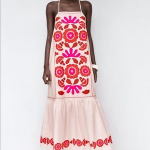 Zara LIMITED EDITION Embroidered Dress Pink - with pockets NWT